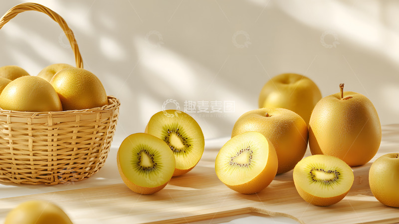高清大图下载【趣麦麦图】黄色猕猴桃切半温暖阳光水果图
