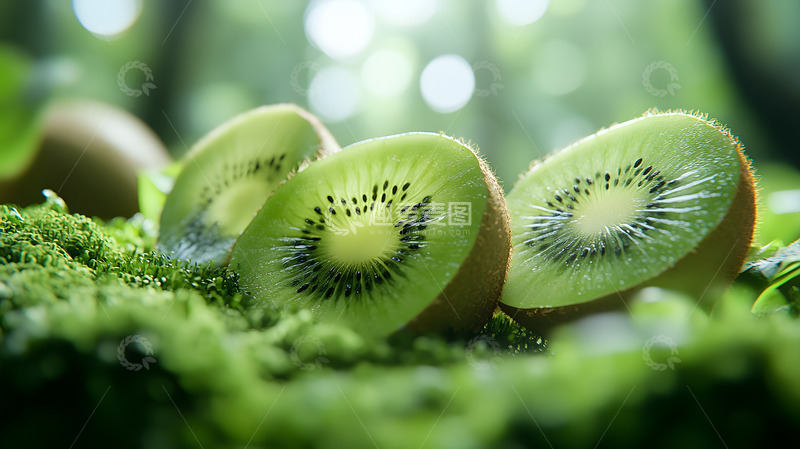 高清大图下载【趣麦麦图】清新自然的绿色猕猴桃切片水果图