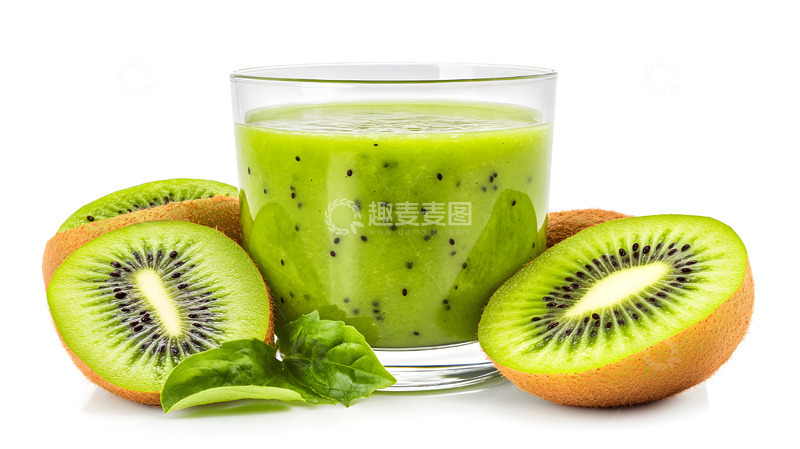 高清大图下载【趣麦麦图】带切片的绿色猕猴桃汁健康饮品图