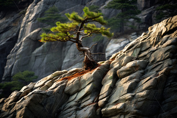 悬崖峭壁上的一颗松树