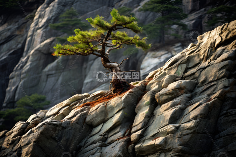 高清大图下载【趣麦麦图】悬崖峭壁上的一颗松树