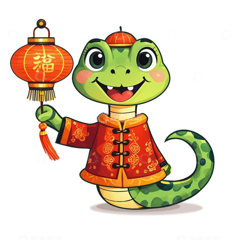 手绘蛇年新春插画