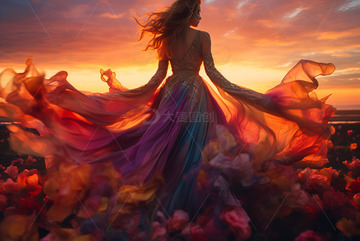 美丽的女士穿着长裙