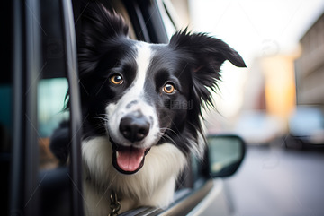 坐在轿车上的边牧