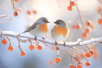 冬季站在枝头的黄鹂鸟