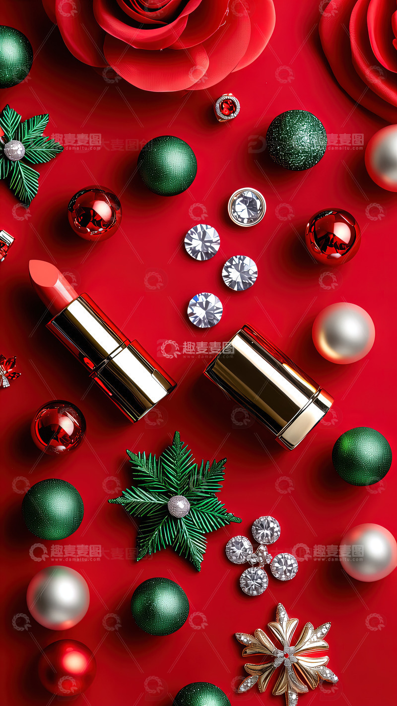 高清大图下载【趣麦麦图】圣诞节背景口红摄影素材1