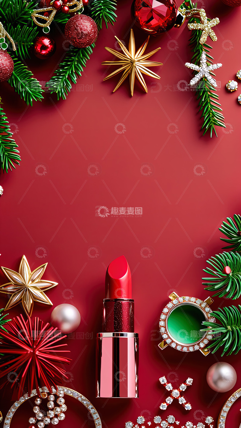 高清大图下载【趣麦麦图】圣诞节背景口红摄影素材