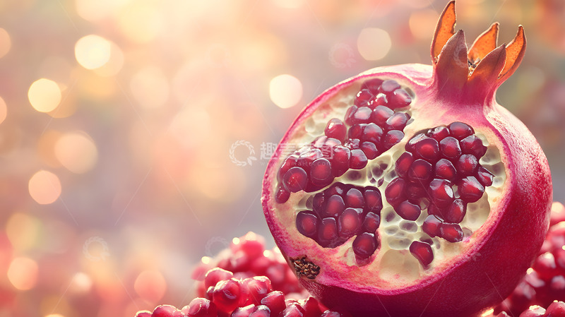 高清大图下载【趣麦麦图】切开石榴健康水果柔和光斑背景特写