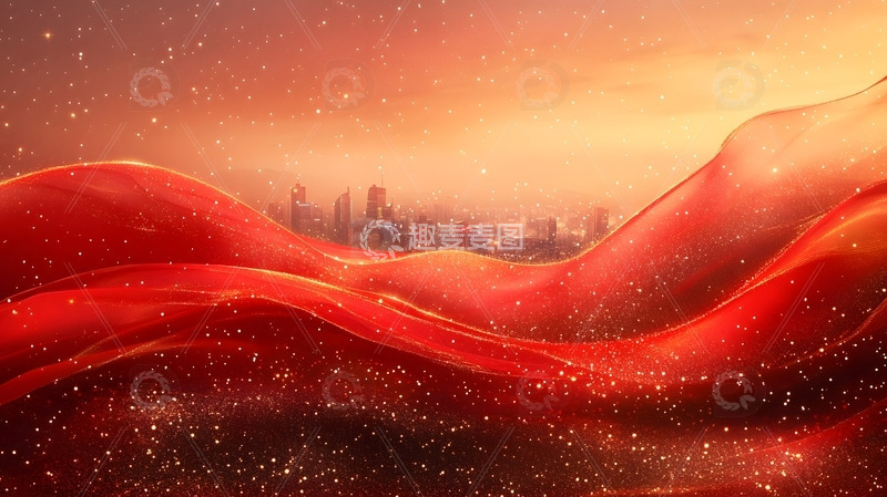 企业年会背景图红色城市剪影流动光效