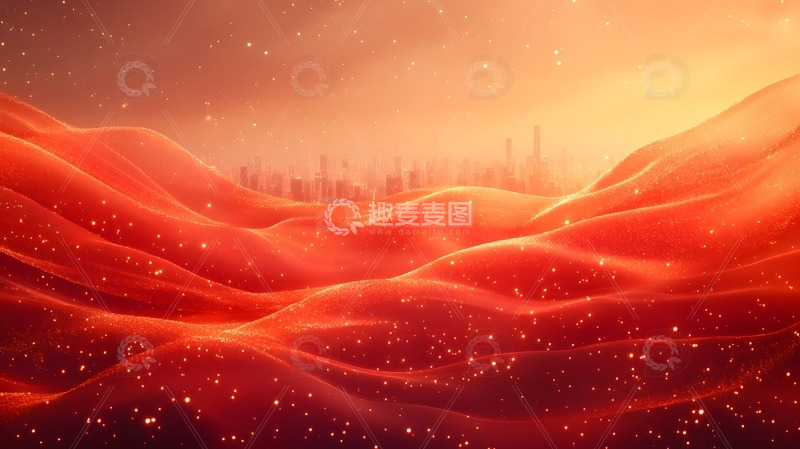 企业年会背景图红色流动光效城市剪影
