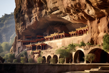 岩石上的佛像石窟