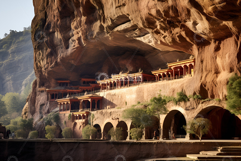 高清大图下载【趣麦麦图】岩石上的佛像石窟