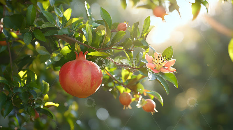高清大图下载【趣麦麦图】树上石榴健康水果阳光自然清新背景