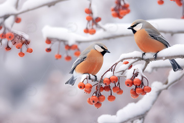 站在红果树枝头的雀鸟