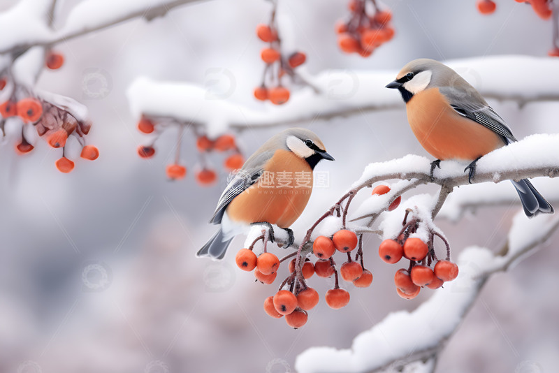高清大图下载【趣麦麦图】站在红果树枝头的雀鸟