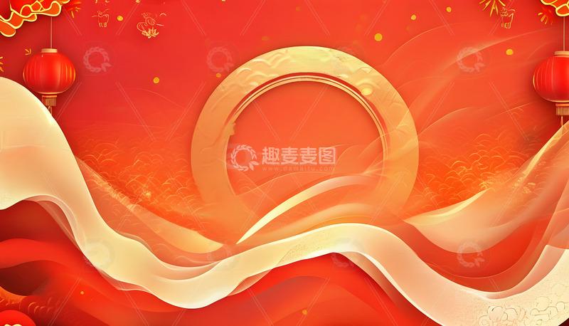 企业年会背景图红色金色中国结流动光效