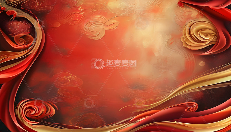 企业年会背景图红色中国风祥云图案1