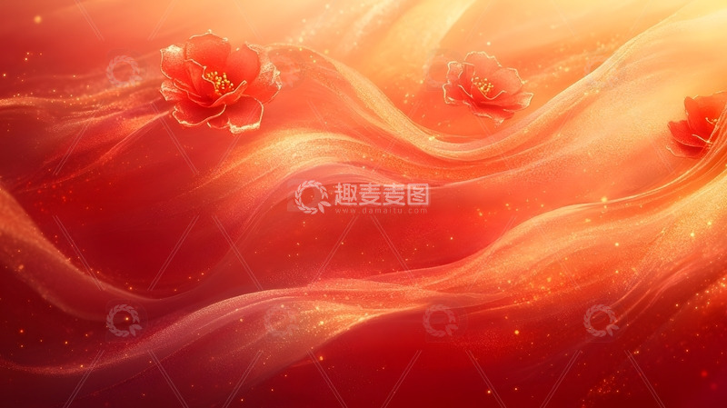 企业年会背景图红色橙色玫瑰流动光效