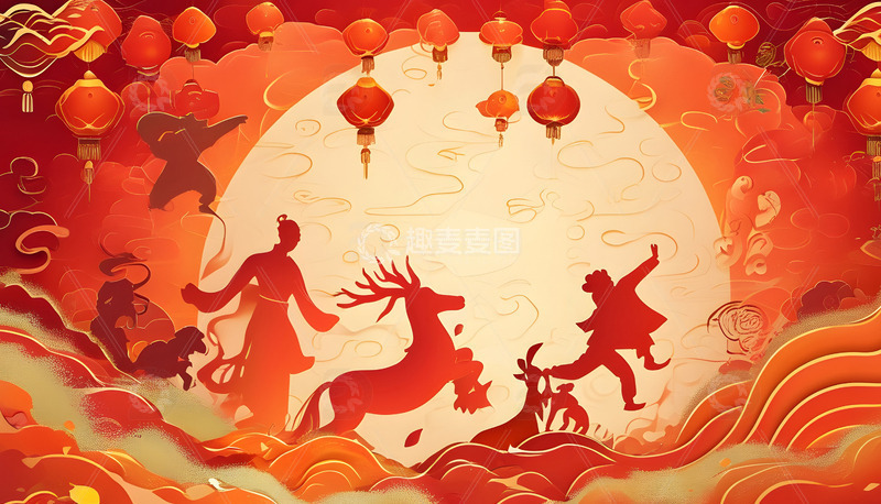 企业年会背景图中国风红色剪纸艺术