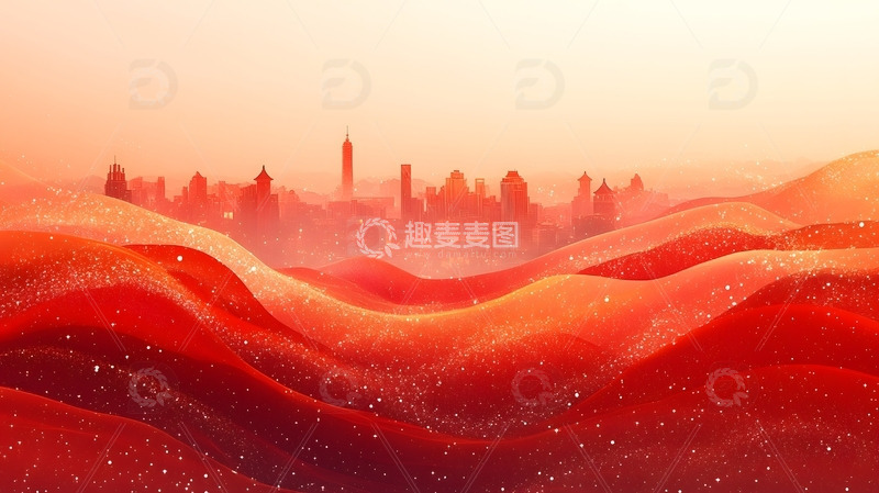 企业年会背景图红色城市剪影流动光效1