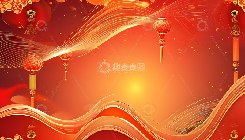 企业年会背景图红色灯笼祥云流动光效