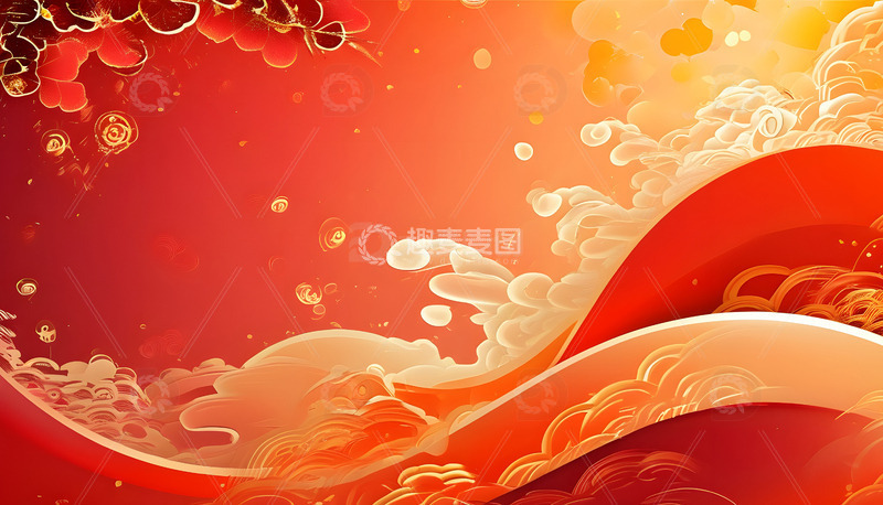高清大图下载【趣麦麦图】企业年会背景图红色金色祥云流动光效