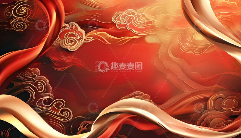 企业年会背景图红色中国风祥云图案