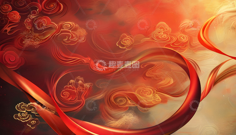 企业年会背景图红色中国风龙纹祥云