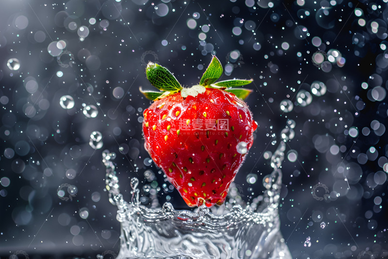 高清大图下载【趣麦麦图】一只草莓溅起水花