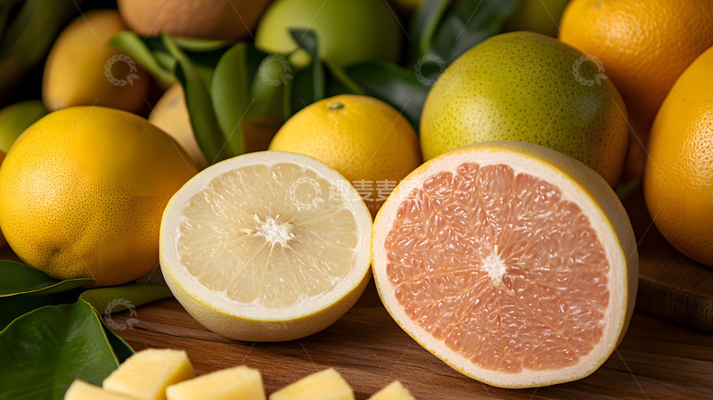 高清大图下载【趣麦麦图】水果与切开的粉色葡萄柚和柚子健康水果图