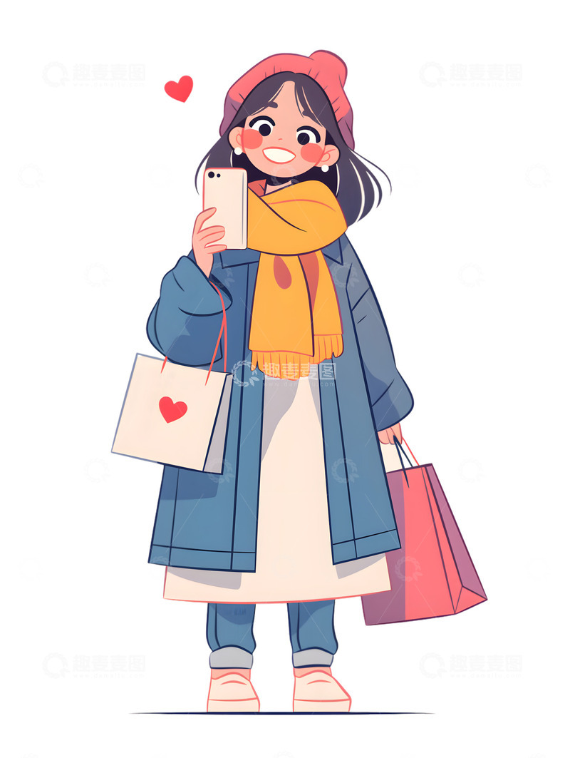 高清大图下载【趣麦麦图】卡通女孩购物