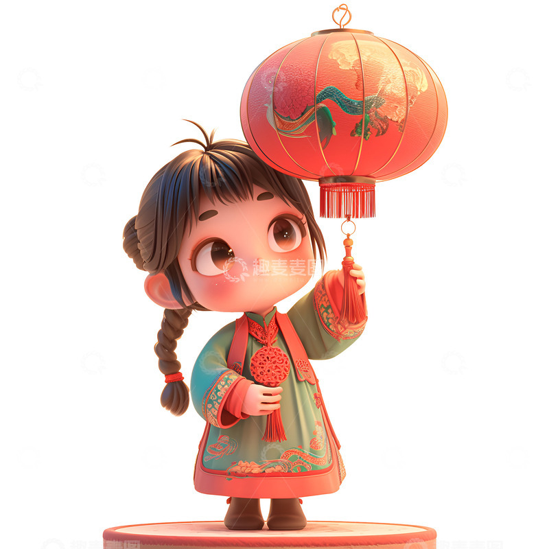 高清大图下载【趣麦麦图】新年拿着灯笼的小女孩