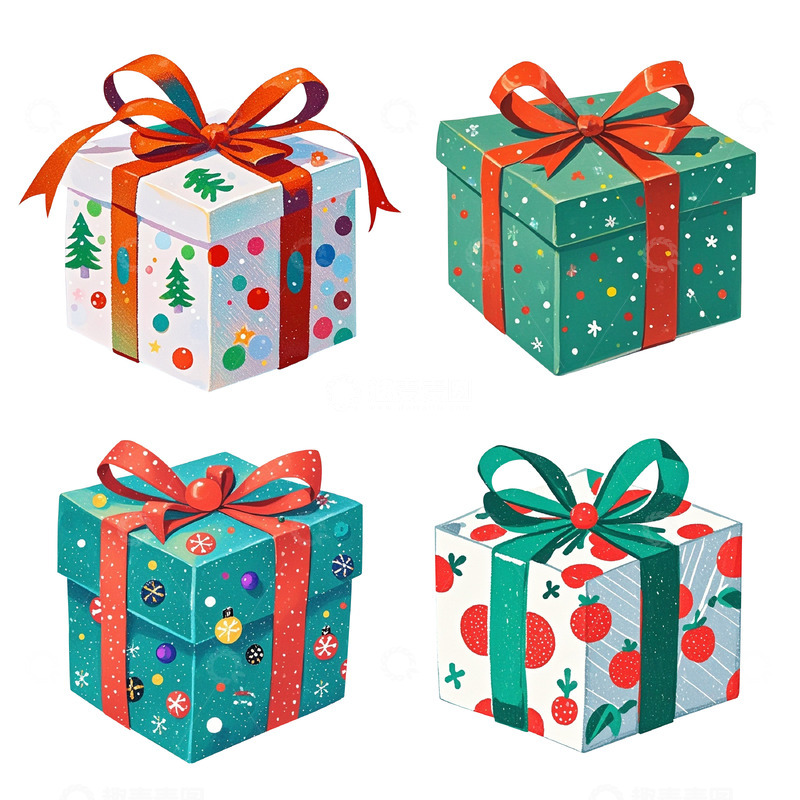 高清大图下载【趣麦麦图】圣诞礼物盒手绘质感