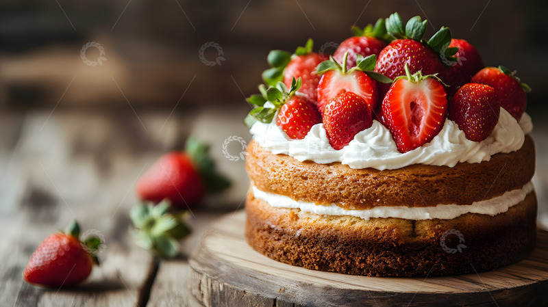 高清大图下载【趣麦麦图】草莓裸蛋糕木质背景自然甜美美食特写