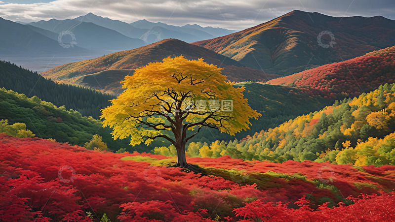 高清大图下载【趣麦麦图】山中一片红灿烂