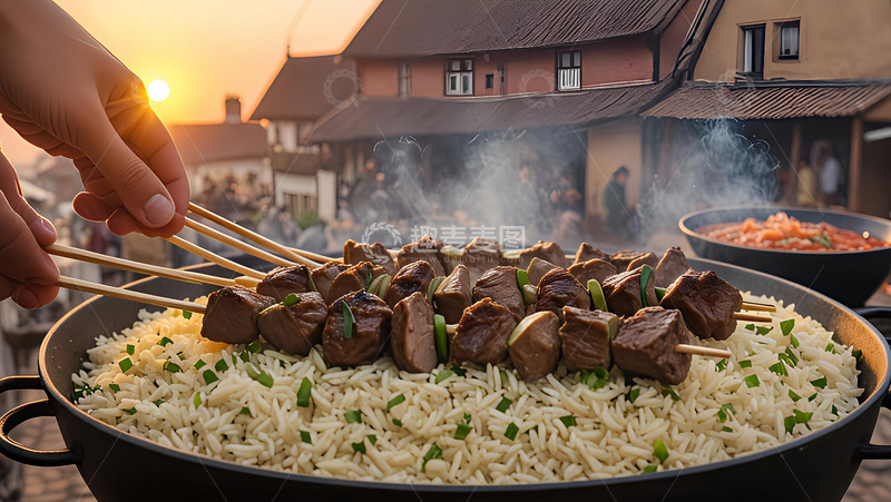 高清大图下载【趣麦麦图】羊肉串加大米饭