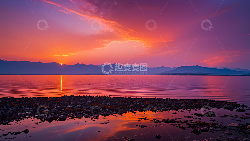 高清大图下载【趣麦麦图】黄昏夕阳沙滩