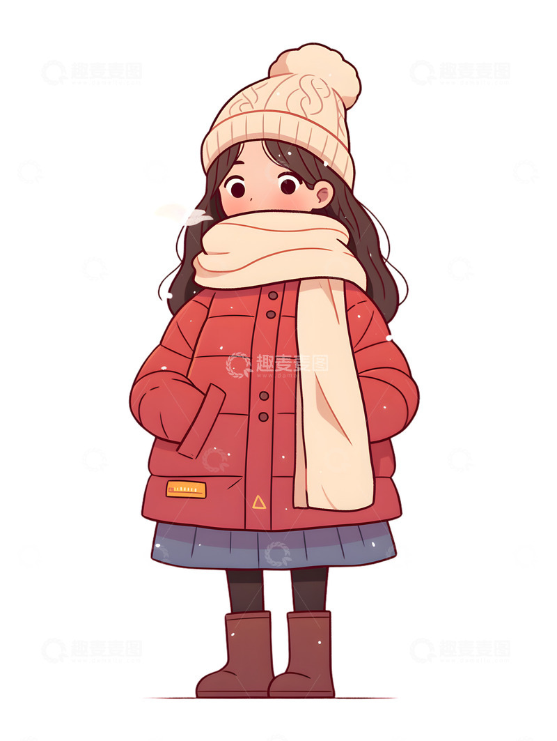 高清大图下载【趣麦麦图】卡通女孩冬装