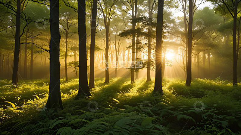 高清大图下载【趣麦麦图】黄昏斜阳森林晚