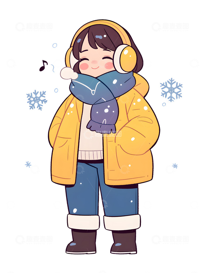 高清大图下载【趣麦麦图】-冬季棉服棉衣卡通听歌音乐