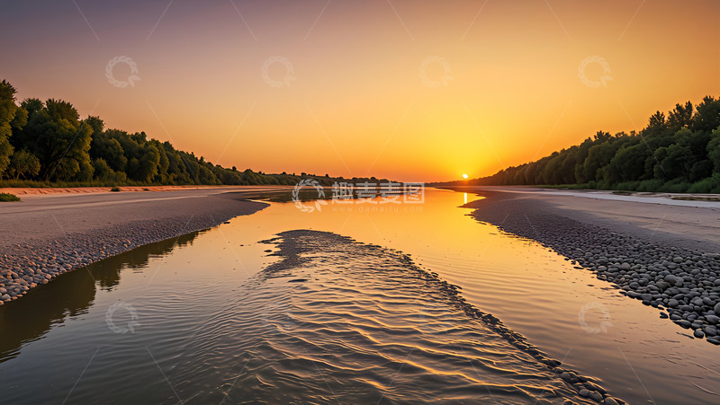 高清大图下载【趣麦麦图】夕阳下的河床
