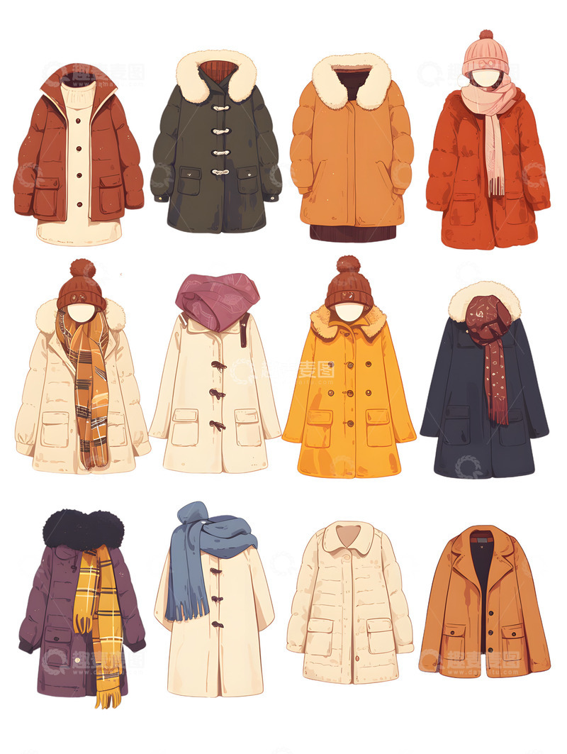 高清大图下载【趣麦麦图】卡通羽绒服棉衣
