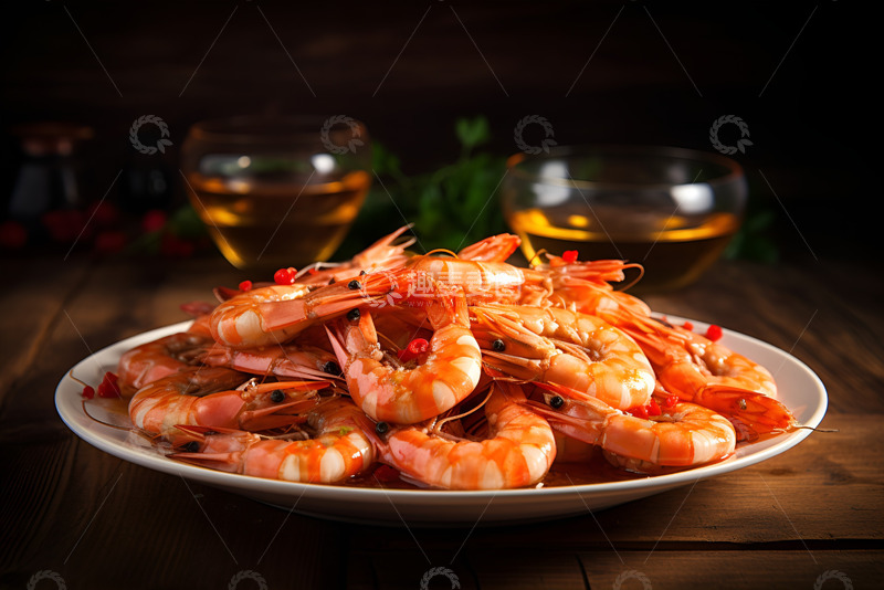 高清大图下载【趣麦麦图】一盘辣椒油泡大虾