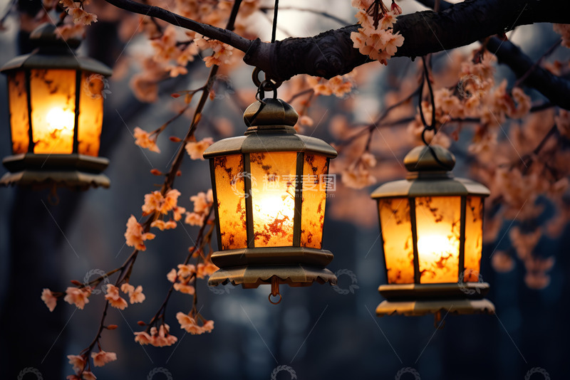 高清大图下载【趣麦麦图】挂在树枝上的灯笼