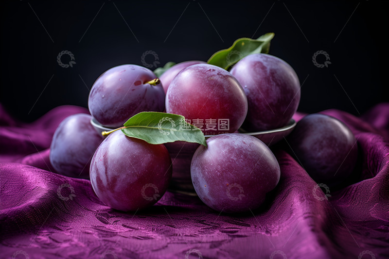 高清大图下载【趣麦麦图】桌面上放着一堆李子