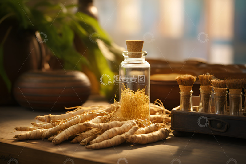 中药人参放在桌面