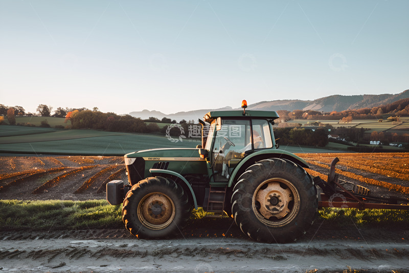 高清大图下载【趣麦麦图】路边停靠着一辆拖拉机