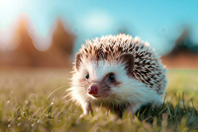高清大图下载【趣麦麦图】草地上的一只刺猬