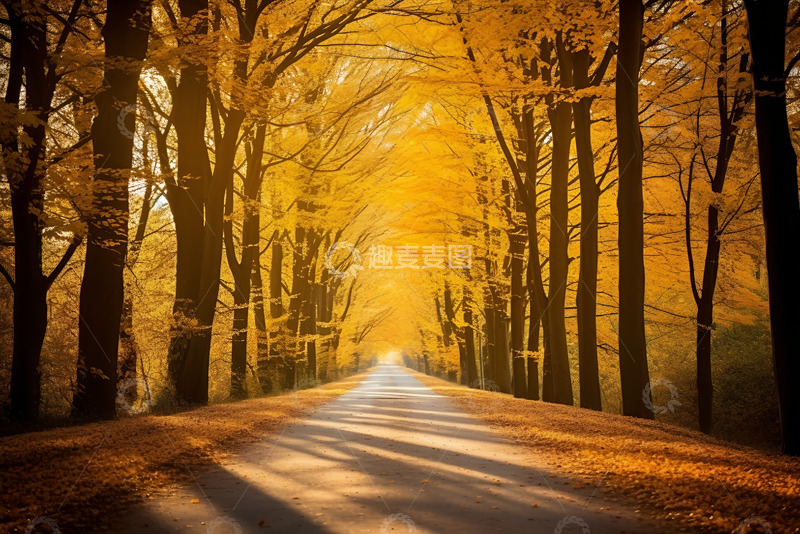 高清大图下载【趣麦麦图】秋季林间马路