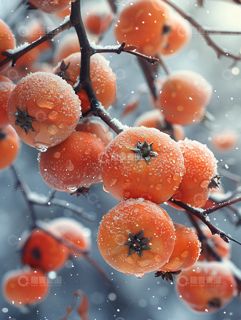 高清大图下载【趣麦麦图】冬天枝头柿子